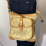 Dooney & Bourke  Monogram Canvas Leather Pale Yellow Letter Carrier Crossbody Bag Photo 6