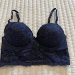 Adore Me Adored by  32C Longline Underwire Floral Lace Demi Cup Bra Blue Black Photo 0