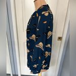 Bass Novelty Hat Print Long‎ Sleeve Teal Blouse Blue Photo 4