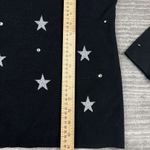 Marled Top Womens Medium Black Silver Hoodie Star Rhinestones Longsleeve Size M Photo 4