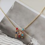 M Initial Necklace With Multi Stones Gold Photo 2