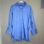 ZARA  blue oversized satin effect button down shirt women’s size XS Photo 5