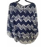 AB Studio AB‎ Studio Blouse Size Large Top Lined Bodice 3/4 Sleeves Blue And Cream Chevron Photo 5