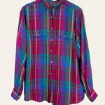 Vintage Plaid Rayon Shirt Women's Button Photo 0