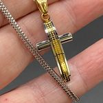 Stainless Steel Two Tone Gold & Silver CZ Cross Necklace Photo 2