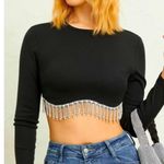 Sincerely Jules Size XL Ribbed Knit Crop Top Embellished Jewels LS Black Silver Photo 0
