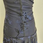 Y2K Deb One Shoulder Black Tiered Mini Dress Blue Floral Drop Waist Bow XS Photo 7