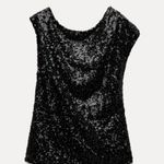 ZARA NWOT  Asymmetrical Sequined Top Festive Limited Edition Black Small Photo 8