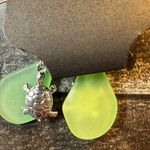 Turtles On Green Sea Glass Silver Tone Dangle Pierced Earrings New Photo 3