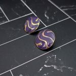 Vintage Stud Earrings Purple & Gold Tone Glam Design Stylish Circle Statement Photo 1