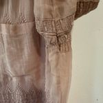 Chelsea Flower Crochet Women’s Silk Like Long Sleeve Button Blouse Boho Pink Tan Size M Photo 6