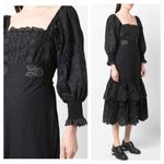 Love Shack Fancy  Toulon Midi Dress Size 4 Black Embroidered Puff Sleeves Bohemian Photo 8