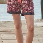 Sundance  Kalini Floral Drawstring Burgundy Shorts Womens Size PL Petite Large Photo 0