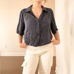 Quince  Navy Blue Silk Button Down Top Photo 1