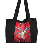 Black Canvas Tote Bag Red Floral Print Large Reusable Shopping Handbag Photo 0