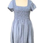 Pink Lily Blue Smocked Square Neck Short Sleeve Lined Mini Sundress Photo 0