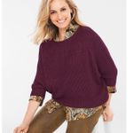 Chico's  Sz 1 US M 8 Sweater Rib Texture Dawn Pullover 3/4 Dolman Sleeve Burgundy Photo 0
