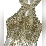 XScape Embellished Embroidered Mikado Party Dress White Gold Size 2 EUC Photo 1