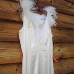 Mac Duggal  68137  Womens White Feather Shoulder Satin V Neck Gown Dress Photo 6