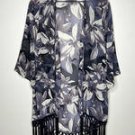 Honey Punch  Sheer Dark‎ Floral Whimsigoth Fringe Trim Kimono Cardigan Photo 0