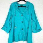 For Cynthia Linen Hooded Jacket Size Small Blue High Low Lagenlook Photo 0