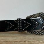 MW Black Genuine Leather Silver Studded Chunky Buckle Belt Size Small NEW Photo 0