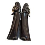 Ladies Shiny Brown Nickels Soft Flat Shoes Photo 3