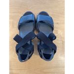 Bussola Black‎ Leather Criss Cross Elastic Strap Wedge Sandals Black Size 7 Photo 2