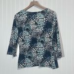 Y2K I.N Studio Floral Wrap Blouse Top L Blue Black Officecore Retro Workwear USA Size L Photo 3