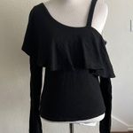 Anthropologie Postmark One Shoulder Long Sleeve Ruffle Top | Black | XS Photo 3