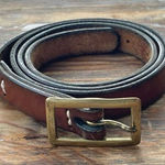 Vintage Leather Belt Gold Brass Buckle Cognac Western Style Brown Photo 0