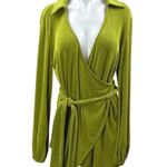 Princess Polly  Green Long Sleeve Collared Deep V Neck Wrap Mini Dress Size 2 Photo 0