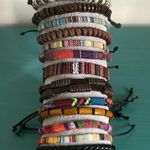 Vibrant Multicolor Wood Bead Woven Vegan Leather Bohemian Bracelets 13 Piece Set Brown Photo 3