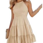 Smocked Dress Sleeveless Crew Neck Ruffle Tiered A Photo 0