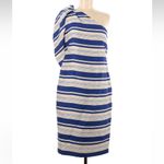 Banana Republic Size 6 Small S One Shoulder Blue Stripe Dress Cocktail Formal Photo 2