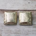 Vintage Clip On Earrings 1" Patterned Light Shade Gold Tone Photo 7