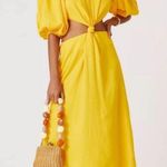 Farm Rio Linen Blend Yellow Off The Shoulder Cut Out Short Sleeve Midi Dress XS Photo 2