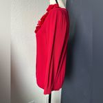 Cable & Gauge  red viscose blend cardigan sweater with floral accents Petite Large Photo 2