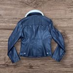 French Connection Leather Jacket Black and White Faux Fur Collar Photo 2