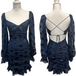 For Love & Lemons  Lula Mini Dress Navy Polka Dot Ruched Chiffon Silk Party XS Photo 1