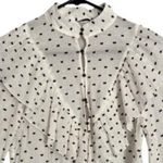 ZARA Top Womens Size M White Long Sleeve High Neck Embroidery Ruffle Buttons Photo 2