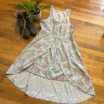 Hinge Women’s Large Retro Blue Pink Floral Flower Denim Jean Dress Shorts Photo 0