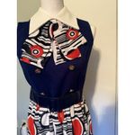 Vtg Mod Geometric Print Maxi Dress Red White & Blue 60s 70s Retro Hostess Op Art Photo 14