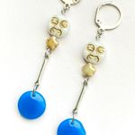 Handmade quality Czech glass moon & tiny star & blue round beads unique boho fairy whimsical grunge funky dangle earrings🌝⭐️ Photo 1