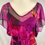EXPRESS magenta tropical print chiffon overlay dress size large Photo 1