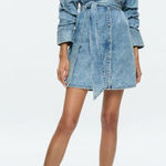 Alice + Olivia  Brigita Ruched Sleeve Denim Mini Shirtdress-NWT Photo 0