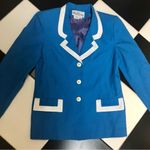 Oleg Cassini Vintage 80s  Blazer Jacket Bright Lapis White Trim Gold Lion Buttons Photo 1