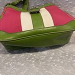 Liz Claiborne vintage Leather& Polyester Striped Purse Pink Green Beige Photo 8