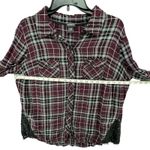 Torrid Camp Shirt Womens 1X Burgundy Gray Black Plaid Lace Button Up Soft Grunge Photo 6