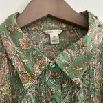 Cato Boho Smocked Paisley Button Down Shirt Green Pink Size XL Photo 7